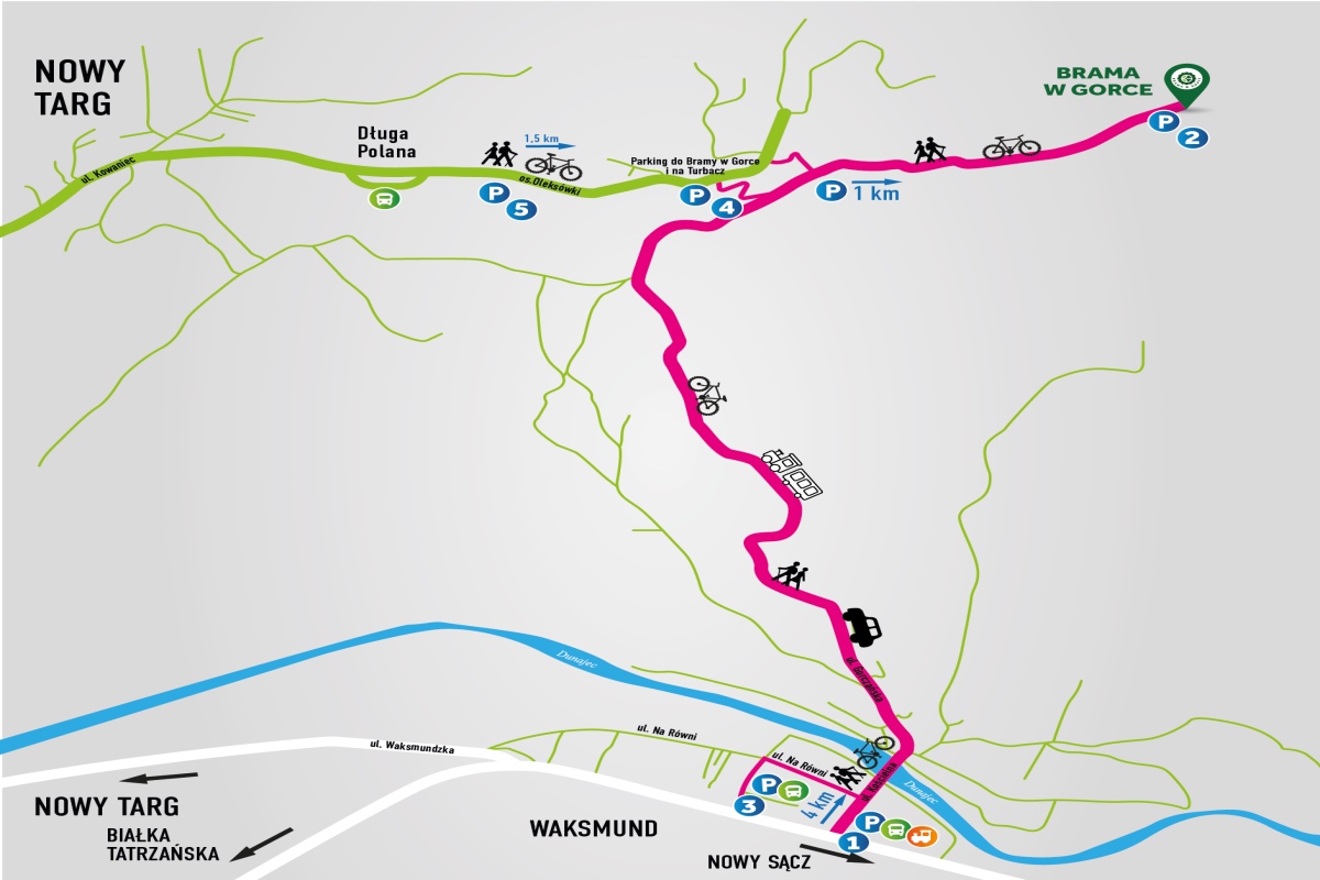 Brama w Gorce mapa dojścia z parkingu