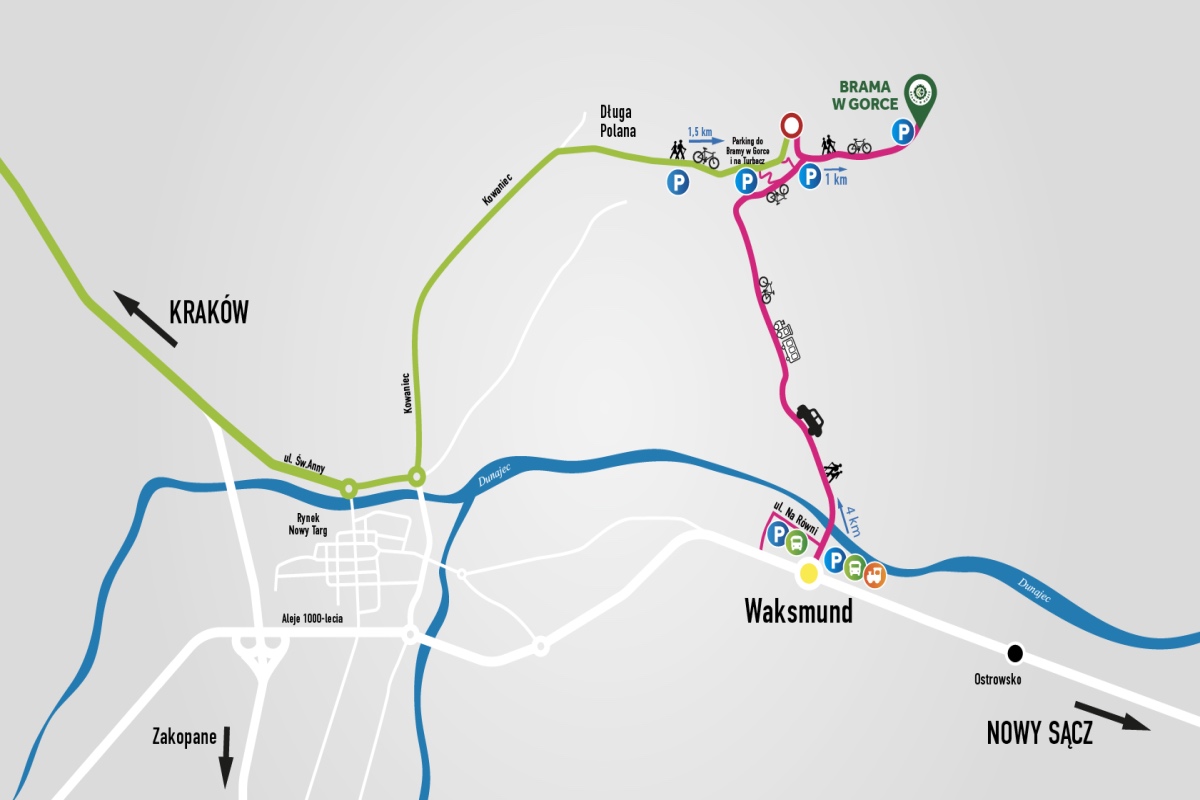 Brama w Gorce mapa dojścia z parkingu